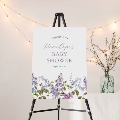 Lilac and Lavender Flowers Baby Shower Welcome Foam Board