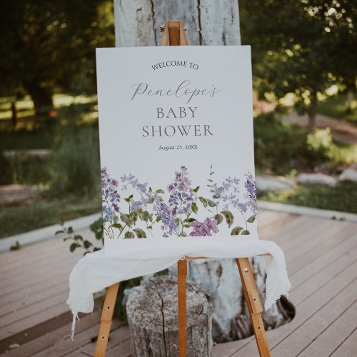 Lilac and Lavender Flowers Baby Shower Welcome Foam Board