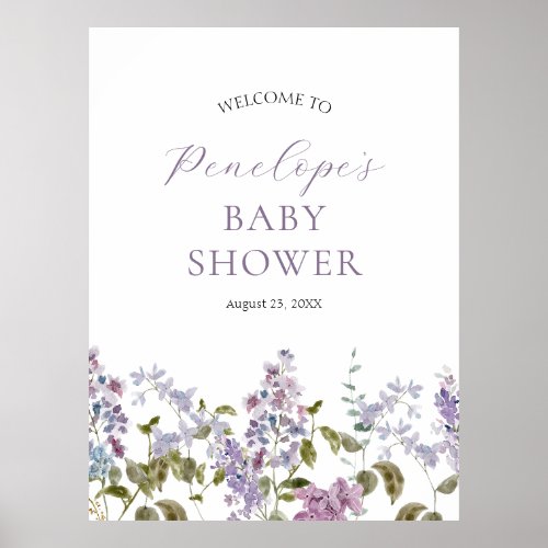 Lilac and Lavender Flowers Baby Shower Welcome Poster
