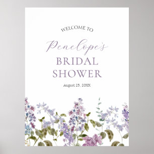 Lilac and Lavender Flowers Bridal Shower Welcome Poster
