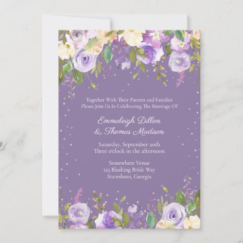 Lilac and Lavender Purple Passion Roses Wedding  Invitation