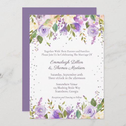 Lilac and Lavender Purple Roses Wedding  Invitation