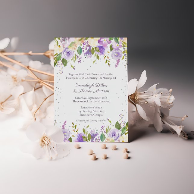 Lilac and Lavender Purple Roses Wedding  Invitation (Creator Uploaded)