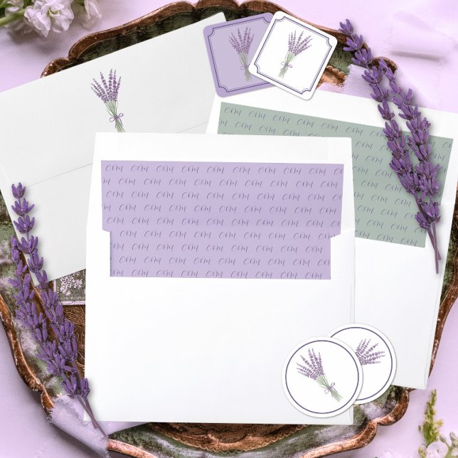 Lilac and Lavender Script Initials Wedding  Envelope Liner (Creator Uploaded)