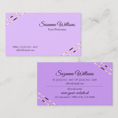 Lilac and Lavender with Rose Gold Lines Stylish Business Card
