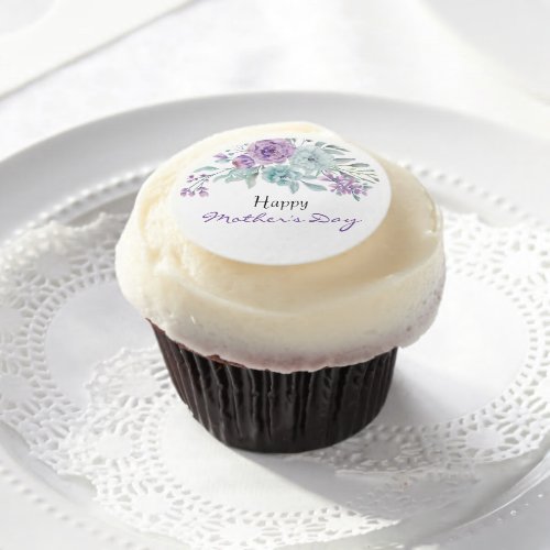 Lilac and Mint Floral Mothers Day Edible Frosting Rounds