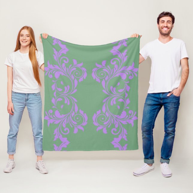 Lilac and Mint Leaves Fleece Blanket (In Situ)