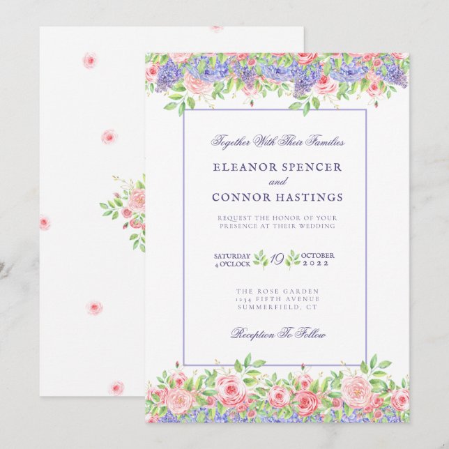 Lilac and Peoney Sophisticated Wedding Invitation (Front/Back)