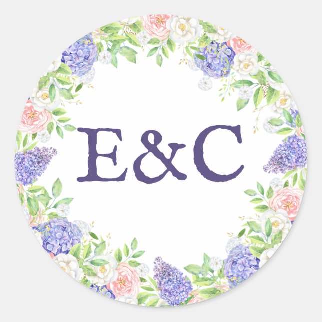 Lilac and Peony Sophisticated Wedding Classic Round Sticker (Front)