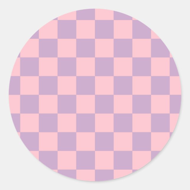 Lilac and Pink Checkerboard Classic Round Sticker (Front)
