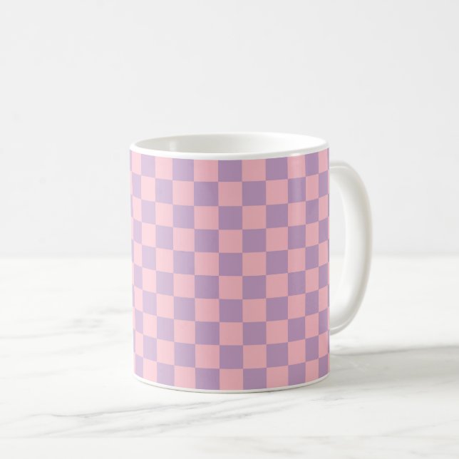 Lilac and Pink Checkerboard Coffee Mug (Front Right)