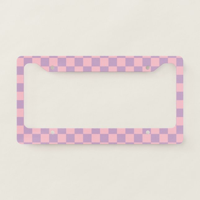 Lilac and Pink Checkerboard License Plate Frame (Front)
