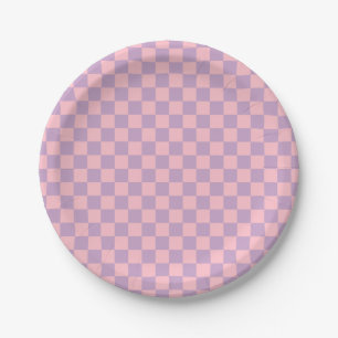 Lilac and Pink Checkerboard Paper Plates