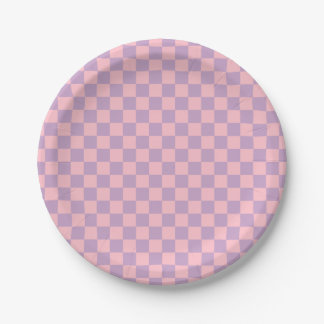Lilac and Pink Checkerboard Paper Plates
