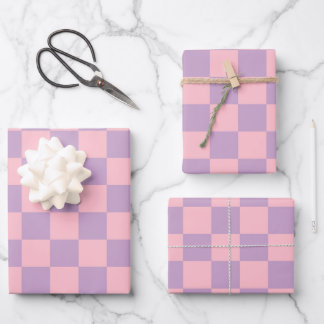Lilac and Pink Checkerboard Wrapping Paper Sheets