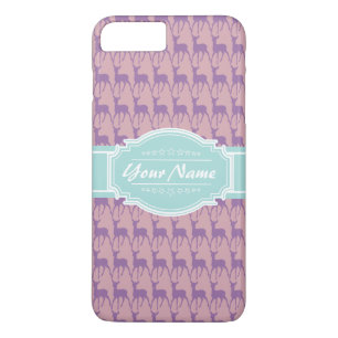 Lilac and Pink Deer, Mint Personalized Name iPhone 8 Plus/7 Plus Case