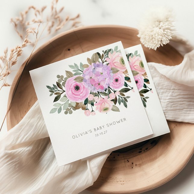 Lilac and Pink Floral Bouquet Baby Shower  Custom Napkins (Creator Uploaded)