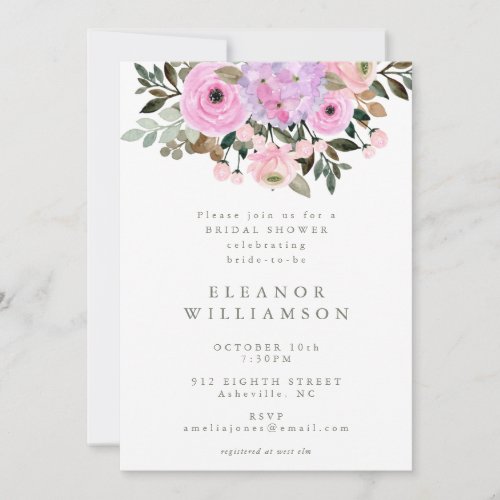 Lilac and Pink Floral Bouquet Bridal Shower  Invitation