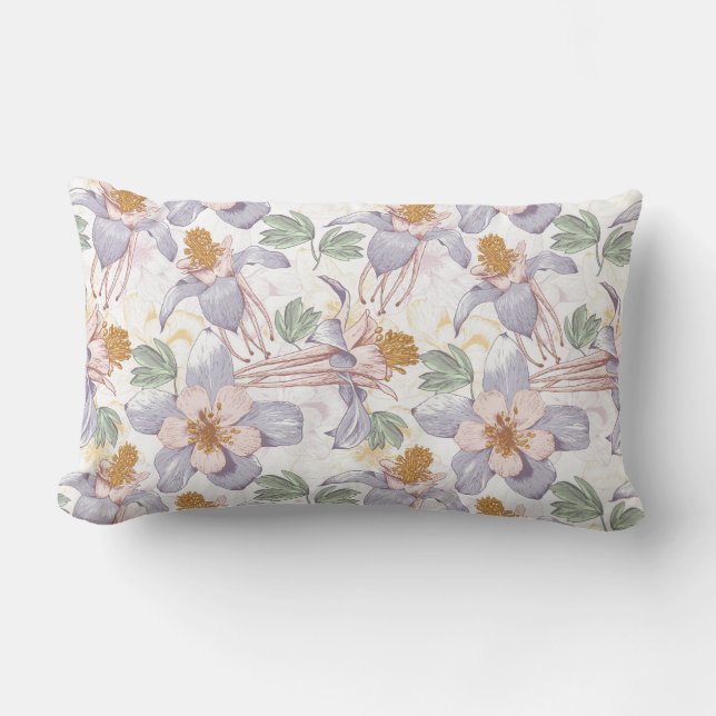 Lilac and Pink Floral Patterned Lumbar Pillow (Front)