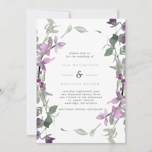 Lilac and Purple Floral Frame Wedding Invitation