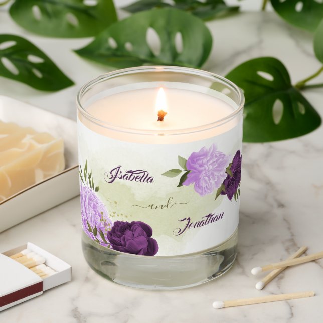 lilac and purple flowers greenery wedding scented candle (Lit)