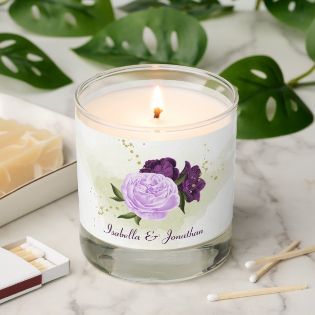 lilac and purple flowers greenery wedding scented candle (Lit)