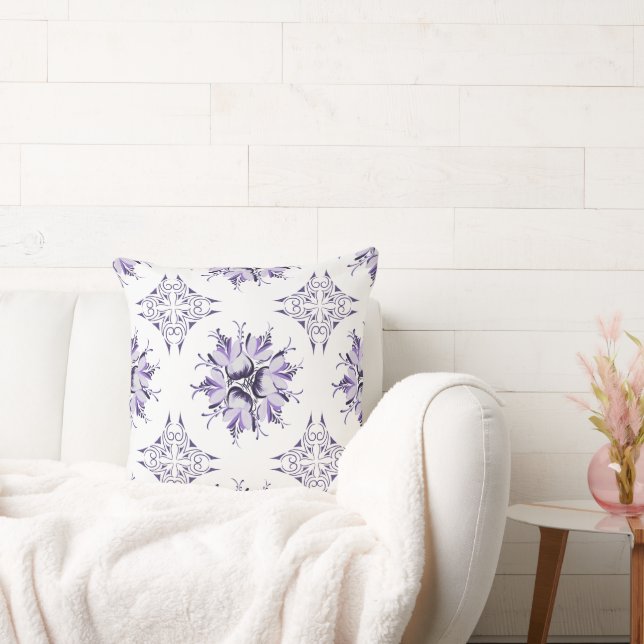 Lilac and Purple Inky Florals Throw Pillow (Couch)