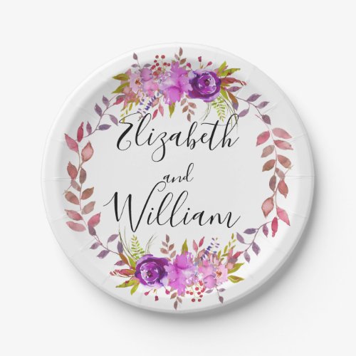 Lilac and Purple Watercolor Floral Paper Plates