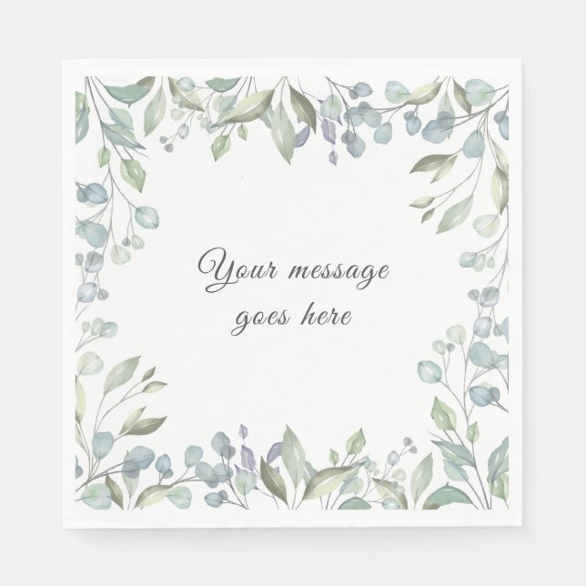 Lilac  and Sage Green Floral Greenery Your Message Napkins (Front)