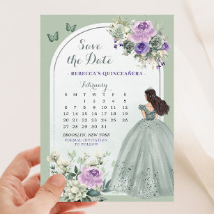 Lilac and Sage Green Quince Calendar Save the Date Invitation