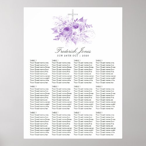 Lilac and Silver Floral Baptism or Christening Poster