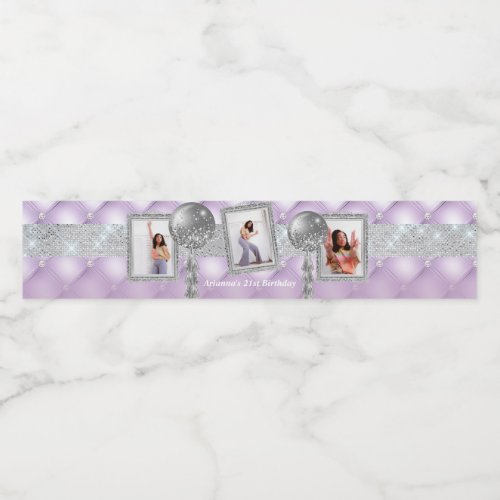 Lilac and Silver Water Label with Pictures