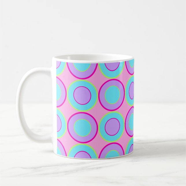Lilac And Turquoise Donuts With Filling On Pink Coffee Mug (Left)
