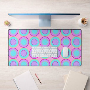 Lilac And Turquoise Donuts With Filling On Pink Desk Mat