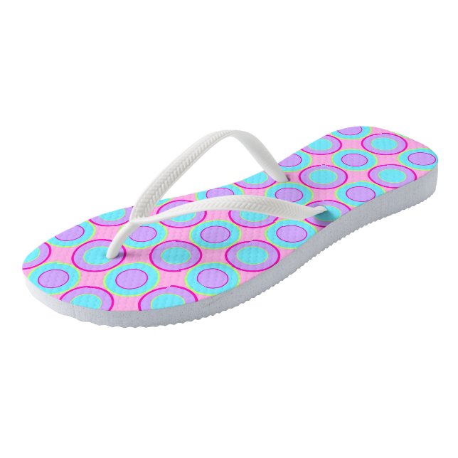 Lilac And Turquoise Donuts With Filling On Pink Flip Flops (Angled)