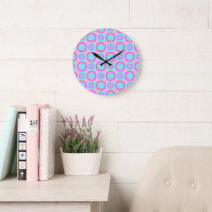 Lilac And Turquoise Donuts With Filling On Pink Large Clock