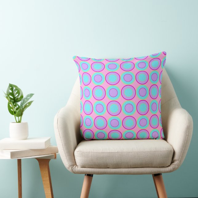 Lilac And Turquoise Donuts With Filling On Pink Throw Pillow (Chair)