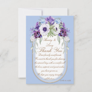 Lilac and Violet Floral Blue Gold Oval Thank You Card