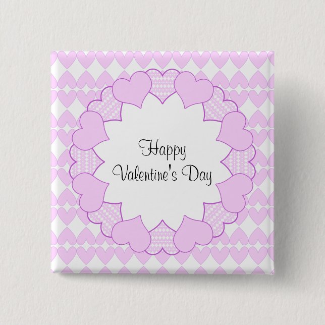Lilac and white cute hearts and lilac frame pinback button (Front)