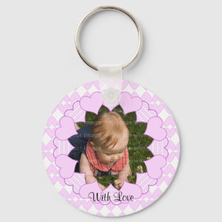 Lilac and white cute hearts template keychain