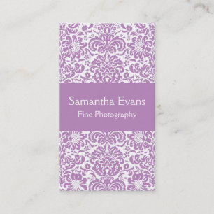 Lilac and White Damask Business Card