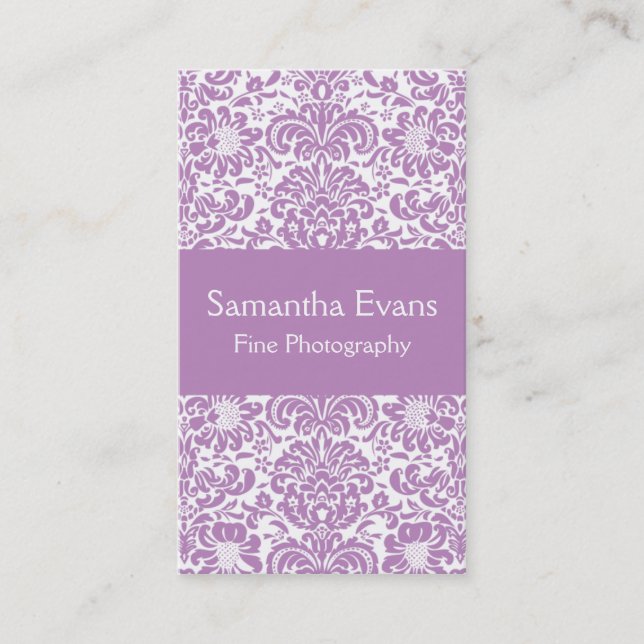 Lilac and White Damask Business Card (Front)