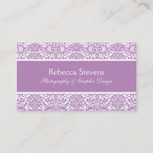 Lilac and White Damask Business Card