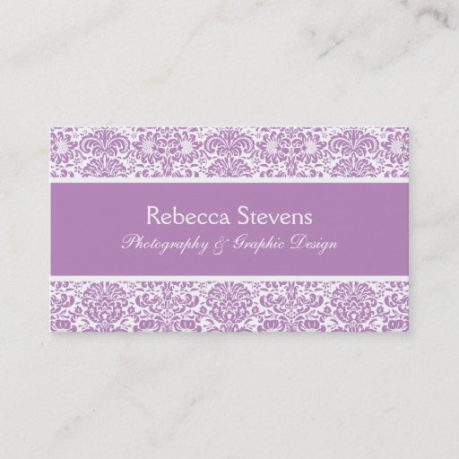 Customizable Lilac and White Damask Business Card