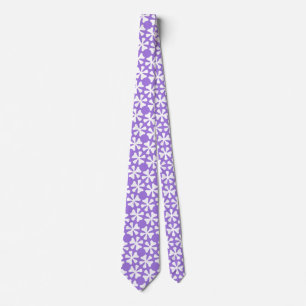 Lilac and White Modern Geometric Floral Pattern Neck Tie