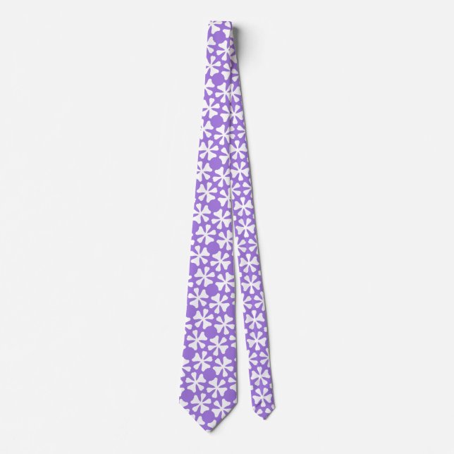 Lilac and White Modern Geometric Floral Pattern Neck Tie (Front)