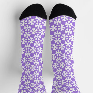 Lilac and White Modern Geometric Floral Pattern Socks