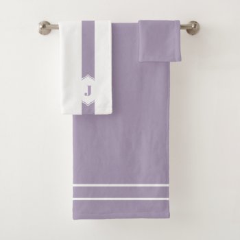 Lilac And White Monogram Stripe Bath Towel Set by karlajkitty at Zazzle