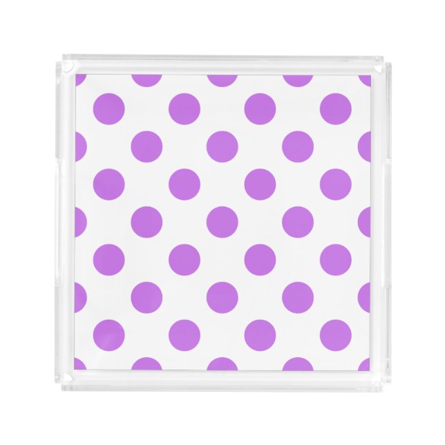 Lilac and white polka dots acrylic tray (Front)