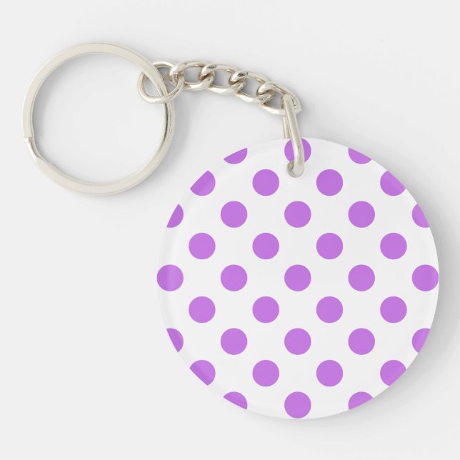 Lilac and white polka dots keychain (Front)